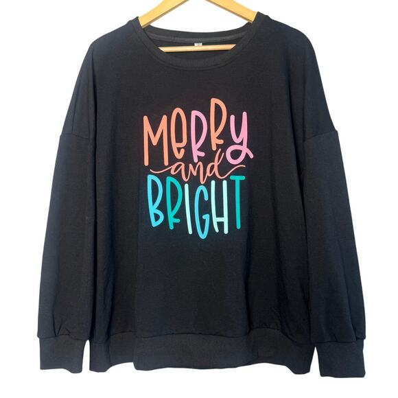 Unbranded Merry and Bright Graphic Sweatshirt Black Size Large Cozy Fit - Picture 1 of 5
